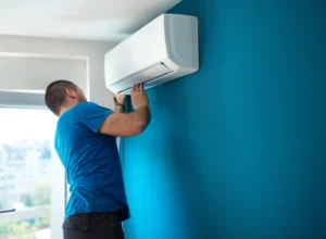 worker doing ac installation